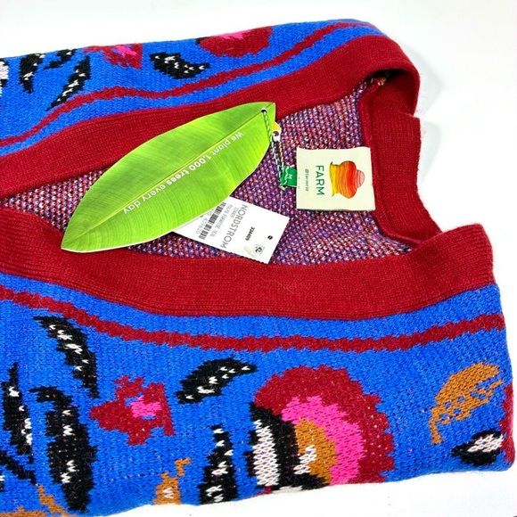 Farm Rio Palms Paradise Teal Cardigan Sweater Blue Red Medium NEW - Picture 6 of 17